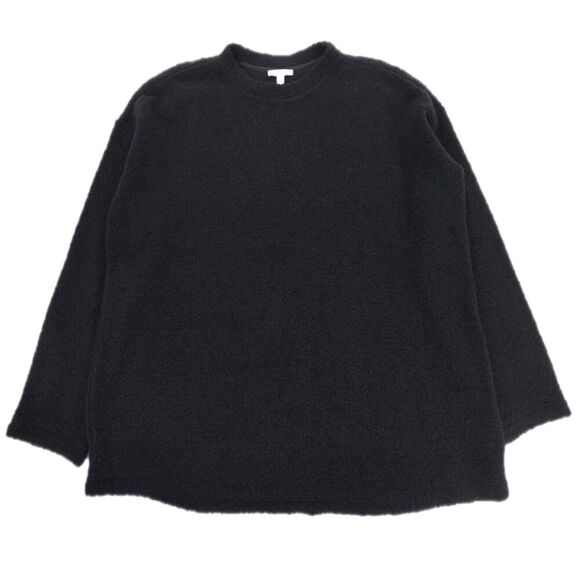 NEW Eileen Fisher Wool Boucle Crew Neck Box Sweater Lagenlook Quiet Luxury Black - Picture 1 of 6